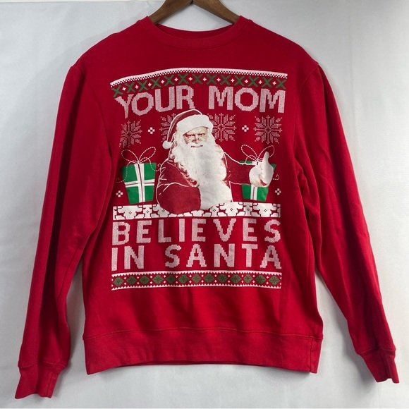 Funny Santa Crewneck SM Your Mom Red Sweatshirt Humor Graphic Holiday Fifth Sun - Picture 2 of 13